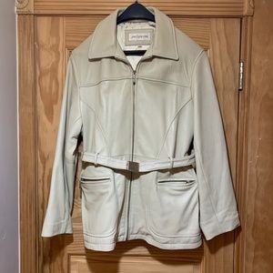 Jones New York Ivory Leather Jacket w/Belt - Large